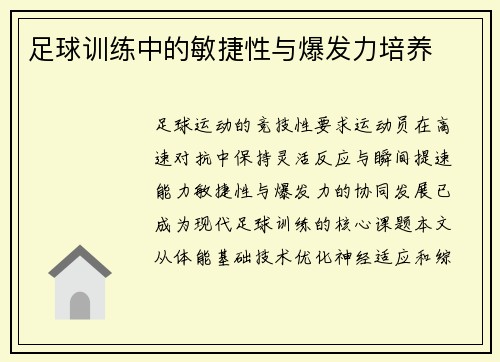足球训练中的敏捷性与爆发力培养